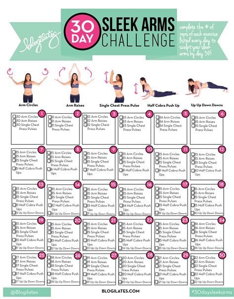 30 Day Sleek Arms Challenge Blogilates Workout Challenge Exercise