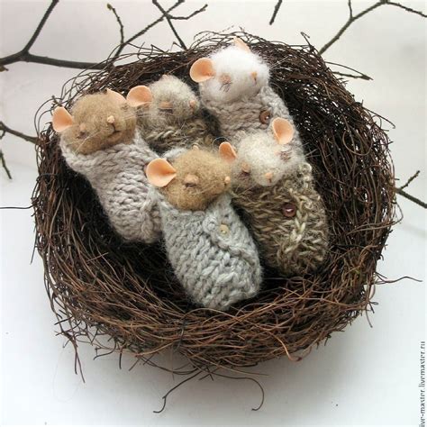 Новости Swaddled Baby Mice In A Nest Felt Mouse