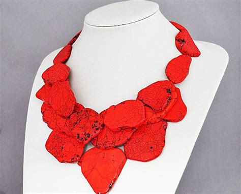Red Turquoise Statement Necklace By GemPearls Turquoise