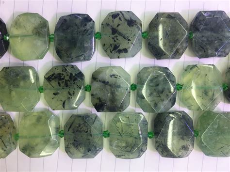 Light Green Prehnite Crystal Pendants Black Green Gemstone Slab Beads