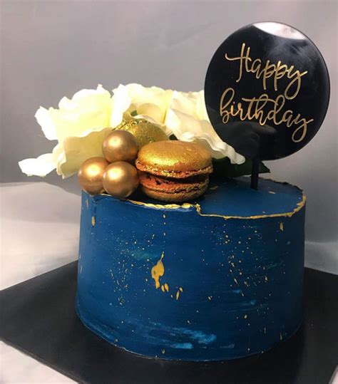 40 Cute Cake Ideas For Any Celebration Navy Blue Cake With Gold Trims