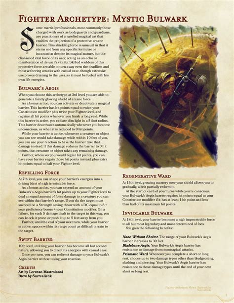 Fighter Archetype Mystic Bulwark 2nd Draft Dndhomebrew Dungeons