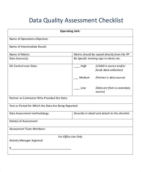 Quality Checklist 11 Examples Format Pdf