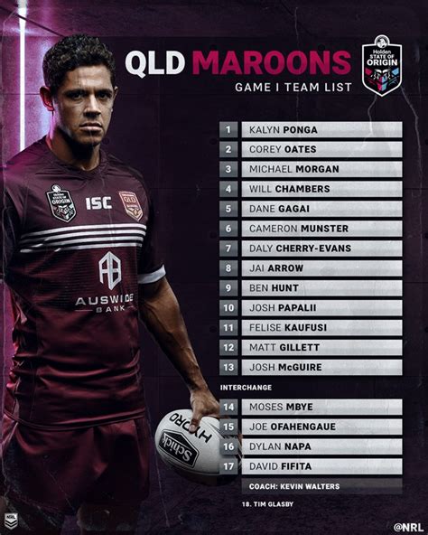 Queensland Maroons State Of Origin Team Game 1 2019 Squad Announced