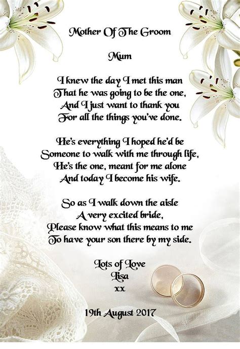 Your parents have been there for you since your very first breath. Wedding Day Thank You Gift, Mother Of The Groom from Bride ...