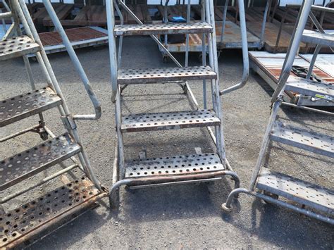 Qty 3 Metal Step Rolling Access Aisle Warehouse Ladder Stairs