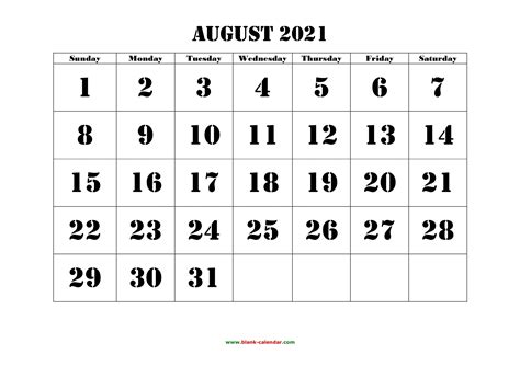 August 2021 Printable Calendars Best Calendar Example
