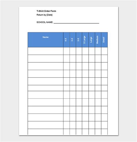 T Shirt Order Forms Printable Printable Forms Free Online