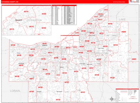 Cuyahoga County Oh Zip Code Wall Map Red Line Style By Marketmaps