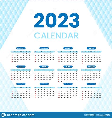 Monthly Calendar Template For 2023 Year Stock Vector Illustration Of