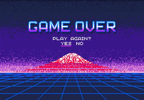 Pixel Video Game Over Screen With Mount Fujiyama 13467447 Vector Art At
