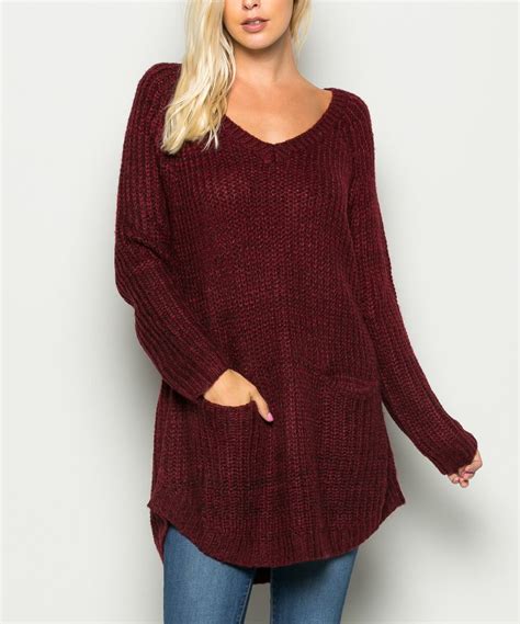 Burgundy Pocket Sweater Tunic Cozy And Stylish Womens Fashion