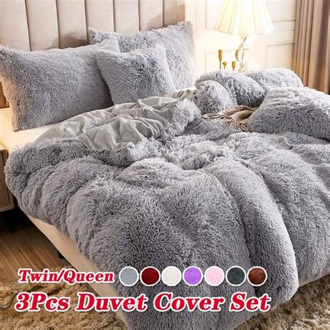 3pcsset Faux Fur Velvet Fluffy Bedding Duvet Cover Set Quilt Cover