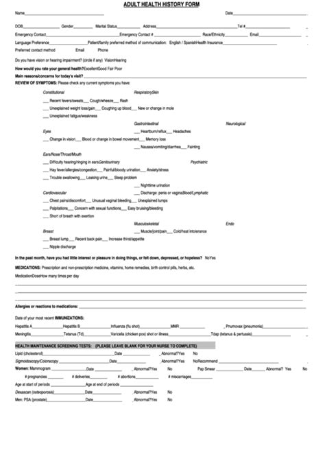 Adult Health History Form Ut Physicians Printable Pdf Download