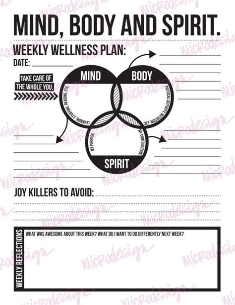 Mind Body Spirit Weekly Wellness Plan Downloadable Goal Etsy Mind
