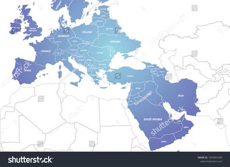 Stock Vector Europe Middle East Countries Map Eu Map Arab Map