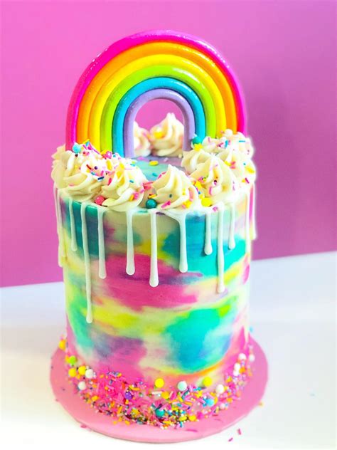 Made A Fondant Rainbow Cake With Marble Rainbow Buttercream R