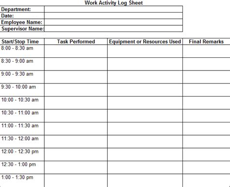 Daily Work Log Templates 10 Free Printable Word Excel And Pdf Formats