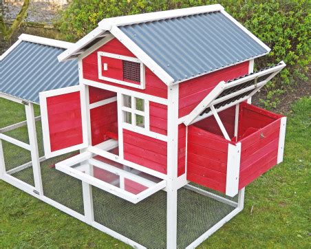 Poulailler Lifland House Poules Bois Rouge Blanc Toit Pvc