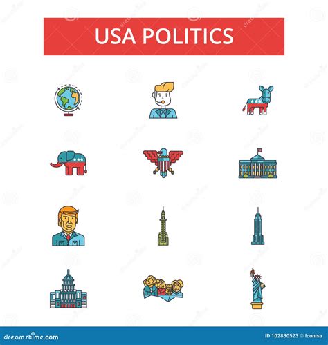 Usa Politics Illustration Thin Line Icons Linear Flat Signs Vector