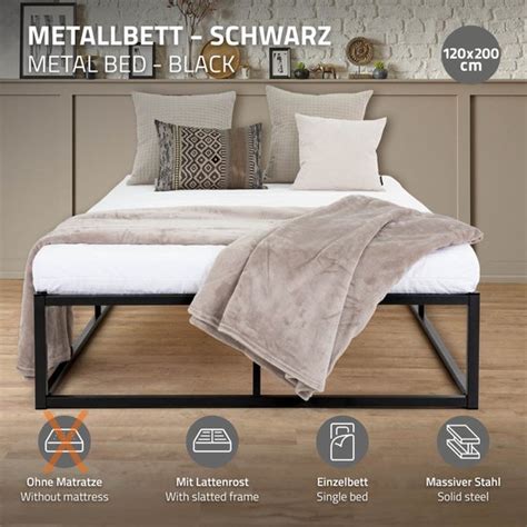 Bedframe Eenpersoonsbed Metalen Bed 120x200 Cm Zwart Met Lattenbodem ML Design Bol