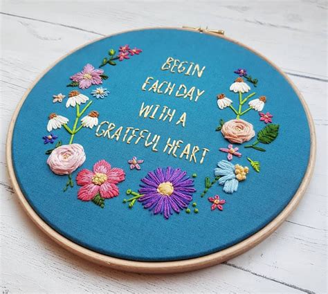 Inspirational Quote Hand Embroidery Floral Wall Art Home Etsy Uk