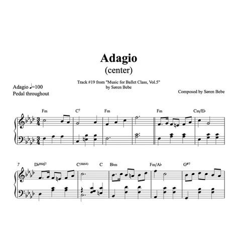 Adagio Center Piano Sheet Music For Ballet Class Pdf By Søren Bebe