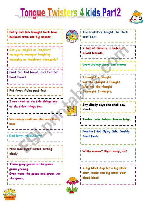 21 Tongue Twisters For Kids Printable Free Coloring Pages