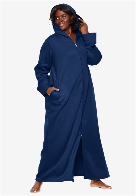 Hooded Fleece Robe By Dreams And Co® Plus Size Robes Woman Within