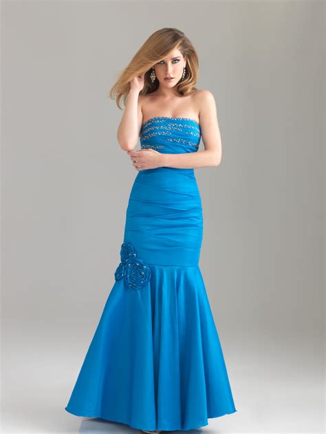 Dark Royal Blue Mermaid Strapless Full Length Zipper Satin Prom Dresses