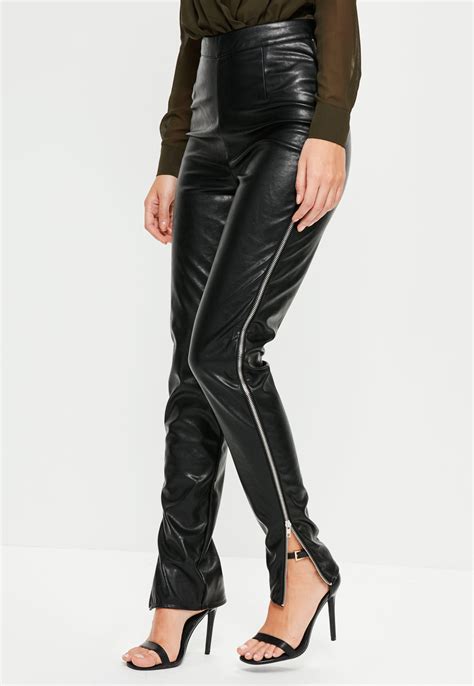 Missguided Tall Exclusive Black Faux Leather Side Zip Trousers Lyst
