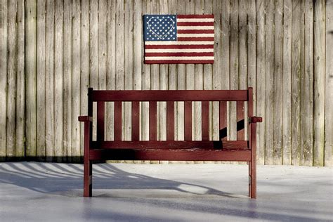 American Flag And Bench Photograph By Jack Foley