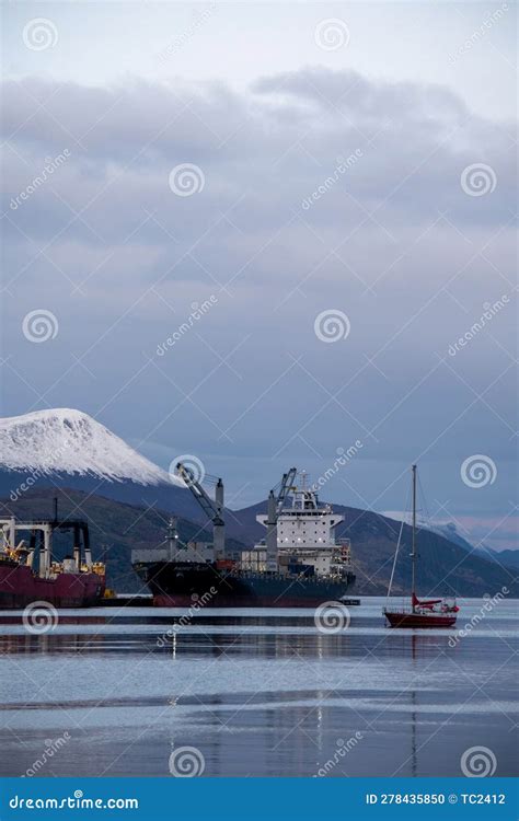 Ships In The Port Of Ushuaia Tierra Del Fuego Argentina Editorial