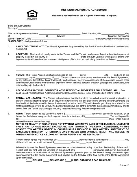 You can import it to your word processing software or simply print it. Free South Carolina Association of Realtors Lease Agreement | Form 410 - PDF - eForms