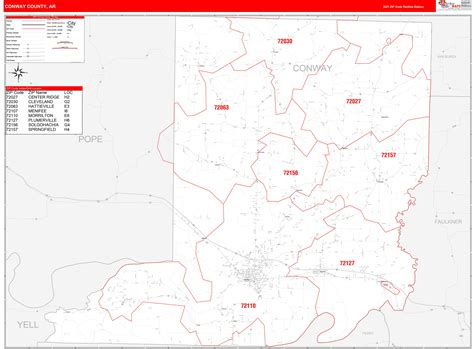 Conway County Ar Zip Code Wall Map Red Line Style By