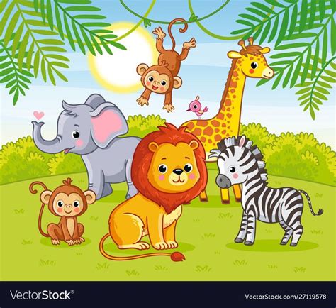 Cute African Animals In The Jungle Animals In The Green Jungle In A