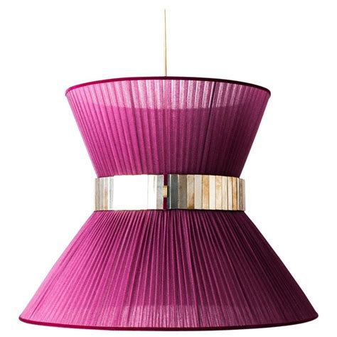 Tiffany Contemporary Hanging Lamp 60 Purple Silk Silvered Glass Brass