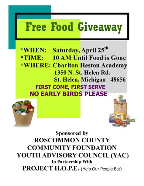 If you run giveaways use our submit your giveaway services to give your giveaway a boost in traffic and entries. Project H.O.P.E. food giveaway to be held April 25 ...