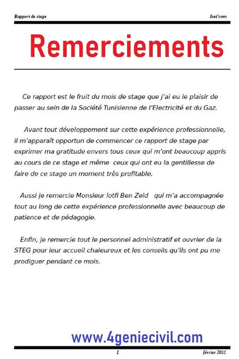 Rapport De Stage Remerciement Exemple Pdf Modele De Remerciement