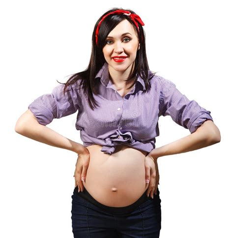 Счастливая молодая беременная женщина в стиле штыря поднимающем вверх Стоковое Фото