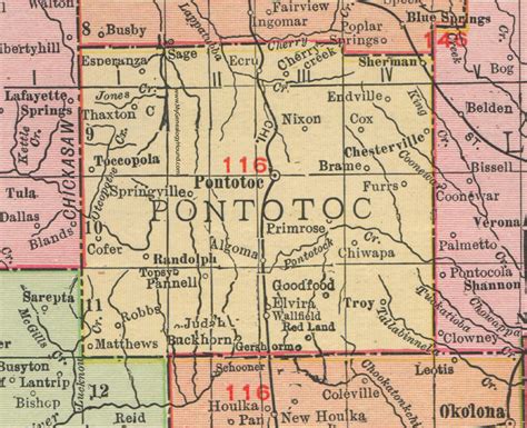 Pontotoc County Mississippi 1911 Map Rand Mcnally Pontotoc City