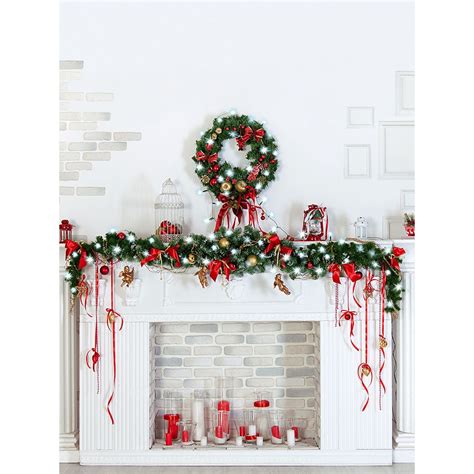 Elegant Christmas Fireplace Printed Backdrop Backdrop Express