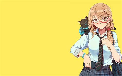 Hd Wallpaper Anime Girl Meganekko Blonde School Uniform Cat