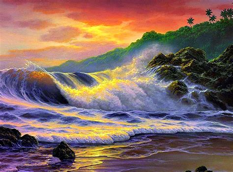 Sunset Over Ocean Waves