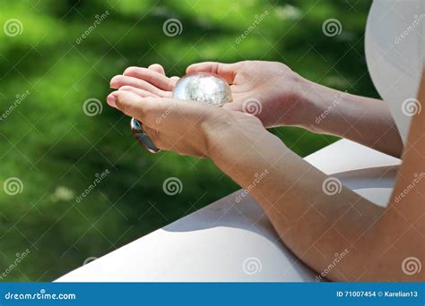 Girl Holding A Pure Water Drop In Hands Stock Photo Image Of