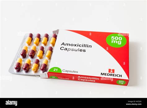 Antibiotic Pills An Open Box Of 21 500mg Amoxicillin Capsules With The