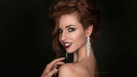 wallpaper dmitry belyaev women brunette smiling make up glamour portrait red lipstick