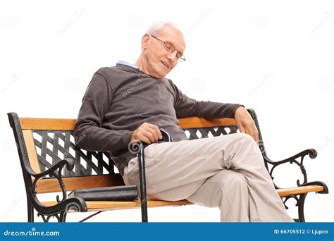 Senior With Cane Sleeping On A Wooden Bench Stock Photo Image Of