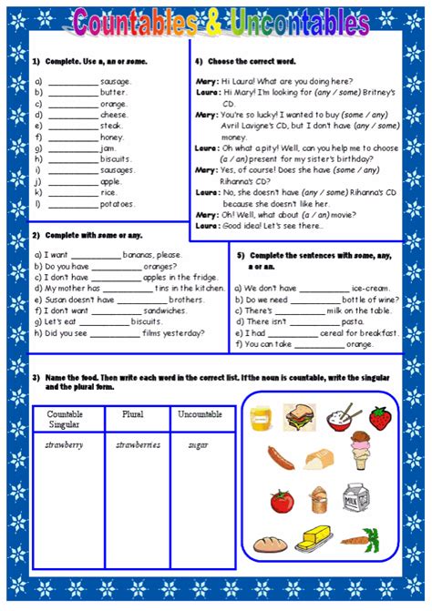 Countables And Uncountables Esl Exercises Worksheet English Teaching