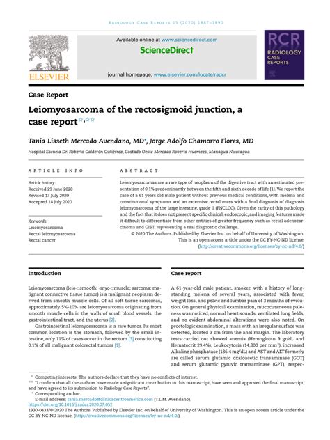 Pdf Leiomyosarcoma Of The Rectosigmoid Junction A Case Report
